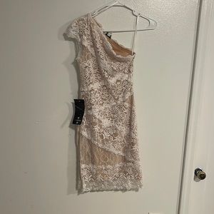 Bebe lace one shoulder mini dress